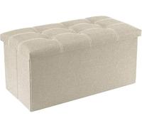 ZHSOAO Tabouret de Rangement Pliant 30", Banc 80L, siège rembourré en Lin Beige for Chambre et Salon pour Salon, Chambre(Beige)