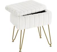ZHSOAO Tabouret de vanité en Fausse Fourrure avec Rangement, Pouf Doux, 4 Pieds métal, siège rembourré, Multifonctionnel pour Salon, Chambre(White)