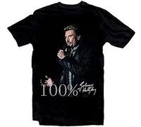 ZHUANG Johnny Hallyday Star Homme Noir Mens Retro T-Shirt Black M