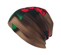 Zhuanyun Chapeau en bois rétro imprimé fleur rouge dahlia adulte homme chapeau tricoté chapeau unisexe sans bord chapeau tricoté un chapeau ample, noir, taille unique