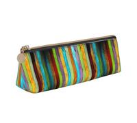 Zhuanyun Planches verticales dans la menuiserie en bois de chêne imprimé triangle cuir papeterie sac de rangement multifonction sac cosmétique sac à maquillage usage quotidien