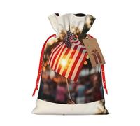 Zhuanyun Sac cadeau imprimé drapeau américain feu d'artifice du 4 juillet, sac cadeau en lin, facile à ranger les cadeaux et les nécessités quotidiennes