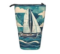 Zhuanyun Sac de rangement multifonction avec imprimé bateau à voile océan, sac de maquillage, sac élégant et multifonctionnel