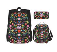 Zhuanyun Sugar and Skulls and Flowers Ensemble sac à dos 3 pièces, sac à dos multifonctionnel, sac à dos décontracté tendance