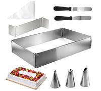 ZHUDALA Ensemble d'anneaux à gâteau rectangulaires réglables - Cadre de cuisson en acier inoxydable avec séparateur, spatule, sac à piping et buses - Passe au lave-vaisselle