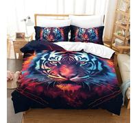 Zhudong 3D, Imprimé Le Tigre Ensemble De Literie Microfibre Super Douce Et Respirante Sets De Housses De Couettes 3 Pièces avec Taies d'oreiller Single（140x200cm）