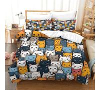 Zhudong Chat de Dessin animé 3D Motif Imprimé Parure De Lit 3 Personnes avec avec 2 X Taies d'oreiller avec Fermeture Éclair pour Adolescents Double(200x200cm)