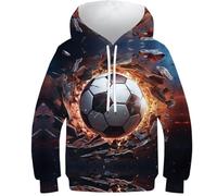 Zhudong Imprimé 3D Unisexe Football Hoodie Manches Longues Hoodie pour Garçon Fille 12-14Y