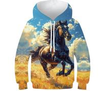 Zhudong Imprimé 3D Unisexe Le Cheval Hoodie Manches Longues Hoodie pour Hommes Femmes 7-9Y