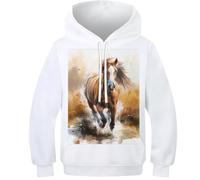 Zhudong Imprimé 3D Unisexe Le Cheval Hoodie Pull Drôle Sweatshirts Manche Longue pour Garçons Et Filles 6-7Y