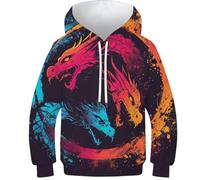 Zhudong Imprimé 3D Unisexe Le Dragon Sweat À Capuche Manches Longues Hoodie pour Enfant Garçons Filles 12-14Y