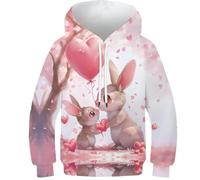 Zhudong Imprimé 3D Unisexe Le Lapin Hoodie Manches Longues Hoodie pour Hommes Femmes 9-11Y