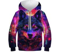 Zhudong Imprimé 3D Unisexe Le Loup Hoodie Pull Drôle Sweatshirts Manche Longue pour Hommes Femmes 7-9Y