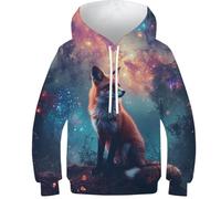 Zhudong Imprimé 3D Unisexe Le Renard de la Jungle Sweat À Capuche Animaux Manches Longues Hoodie pour Garçons Et Filles 10-12Y