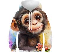 Zhudong Imprimé 3D Unisexe Le Singe Sweat À Capuche Manches Longues Hoodie pour Hommes Femmes 8-10Y