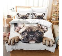 Zhudong Le Bouledogue französische 3D Motif Imprimé Parure De Lit 3 Personnes avec 2xTaies d'oreiller avec Fermeture Éclair pour Aspirant À La Qualité du Sommeil King（220x240cm）