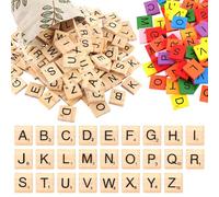 zhufubao Lot de 204 lettres de Scrabble en bois de A à Z - 20 x 18 x 5 mm - Petites lettres en bois avec sac à cordon de serrage - Carreaux d'alphabet en bois pour l'apprentissage, l'orthographe, les