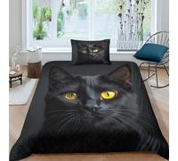 ZHUICHENG Chat Microfibre Parure De Lit Housse De Couette,1 Et 2 Personnes Lit 135/200/220,2/2 Pièces Chat Noir Housse De Couette/Taies d'oreiller/Drap pour Enfants Adultes Simple（135x200cm）
