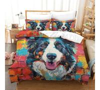 ZHUICHENG Chien Border Collie Housse De Couette,Convient pour Enfants Filles Adultes,Confortable Et Facile À Entretenir Parure,3 Pièces Microfibre Duvet Cover,taie d'oreiller Drap Simple(140x200cm)