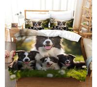 ZHUICHENG Chien Border Collie Mignon 3D Motif Imprimé 3 Pièces Qualité Parure Luxury Housse De Couette+taie d'oreiller Ado Fille Adulte Parure De Doux-Respirant Lit Linge De+Boutons Simple(140x200cm)