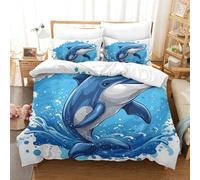 ZHUICHENG Dauphin Bleu Microfibre Parure De Lit Housse De Couette,1 Et 2 Personnes Lit 135/200/220,2/3 Pièces sous l'eau Housse De Couette/Taies d'oreiller/Drap pour Enfants Adultes Single（140x200cm）