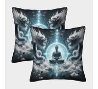 ZHUICHENG Dragon Zen 3D Imprimée Taie d'oreiller Microfibre Décor Chambre Housse Nuage Méditation Doux pour Adultes Jeunes 40x40cm