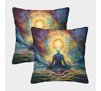 ZHUICHENG Housse de Coussin Impression 3D Méditation Zen Microfibre Décor Chambre Couvre-Oreiller Aura pour Adultes Jeunes Cadeau Maison 50x50cm