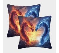 ZHUICHENG Housse de Coussin Microfibre 3D imprimé Dragon Eau Feu Décor Chambre Adulte Taie d'oreiller Fantaisie 3D Lavable 50x50cm