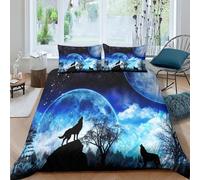 ZHUICHENG Loup Parure De Lit en Microfibre-3 Pièces-Drap Housse+Drap Plat Personnes Taies d'oreiller Doux Qualité Luxury Animal Sauvage Loup Housse De Couette Enfants Adultes Double（200x200cm）