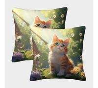 ZHUICHENG Motif de Chat Housse De Coussin Ensemble De 2 Chaton Mignon Housse De Coussin Décorative Confort Et Douceur Garantis Taies d'oreiller pour Chambre À Coucher 45x45cm