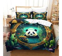 ZHUICHENG Panda 3 Pièce Ensemble De 3D Digital Print Parure De Lit Enfant Adultes Panda géant Housse De Couette Et Taies d'oreiller-Microfibre avec Fermeture Éclair Housse Couette Simple（140x200cm）