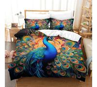 ZHUICHENG Paon 3 Pièces Bedding Set Duvet Cover 3D Printing Quilt Cover Theme Kids Bedding Luxury Ultra Soft,Beau Paon Duvet Cover&Pillowcases Glissière Entretien Facile Simple（140x200cm）