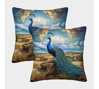 ZHUICHENG Paon Housse De Coussin Ensemble De 2 Beau Paon Décoratives Salon De Jardin Extérieur Lot De 2 Motif Imprimé Confort Et Douceur Garantis Coussins pour Salon 50x50cm