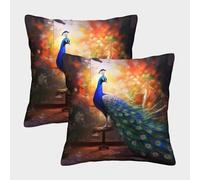 ZHUICHENG Paon Housse De Coussin Ensemble De 2 Beau Paon Housse De Coussin Décorative Confort Et Douceur Garantis Housses De Coussin Lavables en Machine 45x45cm