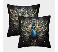 ZHUICHENG Paon Housse De Coussin Ensemble De 2 Beau Paon Housse De Coussin Décorative Confort Et Douceur Garantis Housses De Coussin avec Fermeture À Glissière 45x45cm