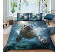 ZHUICHENG Phoques Microfiber Duvet Cover-3 Piece Set Includes Animaux Marins Duvet Cover and Shams-Soft Brushed Microfiber-Hypoallergenic,Luxury Soft Bedding Entretien Facile Double（200x200cm）