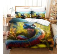 ZHUICHENG Serpent 3D Motif Imprimé 3 Pièces Qualité Parure Luxury Serpent Bleu Housse De Couette+taie d'oreiller Ado Fille Adulte Parure De Doux-Respirant Lit Linge De+Boutons Simple（140x200cm）