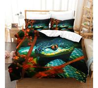 ZHUICHENG Serpent 3D Motif Imprimé 3 Pièces Qualité Parure Luxury Serpent Vert Housse De Couette+taie d'oreiller Ado Fille Adulte Parure De Doux-Respirant Lit Linge De+Boutons Simple（140x200cm）