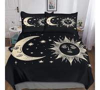 ZHUICHENG Soleil et Lune 3D Motif Imprimé 3 Pièces Qualité Parure Luxury Bohème Housse De Couette+taie d'oreiller Ado Fille Adulte Parure De Doux-Respirant Lit Linge De+Boutons Double（200x200cm）