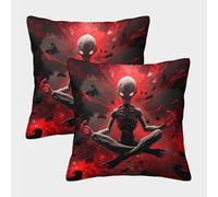 ZHUICHENG Taie d'oreiller Alien Méditation 3D imprimé Microfibre Déco Chambre Housse Coussin Alien Souple Respirant Adultes Jeunes 40x40cm