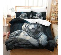 ZHUICHENG Tigre Blanc 3 Pièces Thème Animaux Sauvages Housse De Microfibre Couette,Parure De Lit,Impression Numérique 3D,Microfibre,Fermeture Éclair Hypoallergénique,Enfants Adultes Simple（140x200cm）