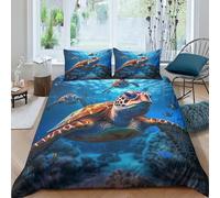 ZHUICHENG Tortue Housse De Couette 3D Motif Imprimé Qualité Supérieure Animaux Marins Parure De Lit en Microfibre avec Fermeture Éclai avec Entretien Facile 3 Pièces Roi（220x240cm）