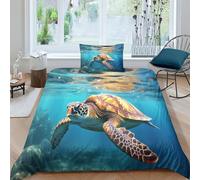 ZHUICHENG Tortue Microfibre Parure De Lit Housse De Couette,1 Et 2 Personnes Lit 135/200/220,2/2 Pièces Animaux Marins Housse De Couette/Taies d'oreiller/Drap pour Enfants Adultes Simple（135x200cm）