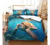 ZHUICHENG Tortue Parure De Lit en Microfibre-3 Pièces-Drap Housse+Drap Plat Personnes Taies d'oreiller Doux Qualité Luxury Animaux Marins Housse De Couette Enfants Adultes Simple（140x200cm）
