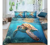 ZHUICHENG Tortue Set Housse De Couette 3 Pièces Enfant Et Aux Jeunes Adultes,Géométrique Imprimé Microfibre Animaux Marins Literie Parure De Lit Linge De Lit avec Fermeture À Éclair Roi（220x240cm）