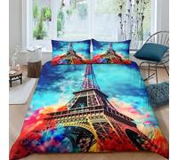 ZHUICHENG Tour Eiffel Housse De Couette 3D Motif Imprimé Qualité Supérieure Thème Paris Parure De Lit en Microfibre avec Fermeture Éclai avec Entretien Facile 3 Pièces Double（200x200cm）