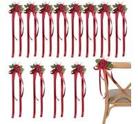 ZhuiFengAA 12 décorations chaises Mariage, Fleurs artificielles poignées portières Voiture Mariage, avec Feuilles et Rubans, pour cérémonie et réception(Red)