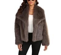 ZhuiKun Manteau en Fausse Fourrure pour Femme Veste à Manches Longues Col à revers Cardigan Manteau d'hiver Court et Chaud - Café, 3XL