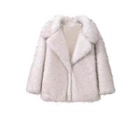 ZhuiKun Manteau en Fausse Fourrure pour Femme, Veste d'hiver à Manches Longues Manteau polaire Col à revers Open Front Cardigan - Blanc Café, XXL
