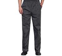 ZhuiKun Pantalon de Chef Homme Femme imprimé Pantalon de Travail Uniformes de Cuisine Restaurant de Taille élastique - Noir Blanc Rayé, M